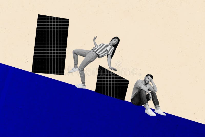 Καλλιτεχνικό κολάζ αφισών Zine trendy φωτογραφιών ευτυχισμένων επιχειρηματιών που κατέχουν γεωμετρική σταδιοδρομία ανάπτυξης εικόν στοκ εικόνες
