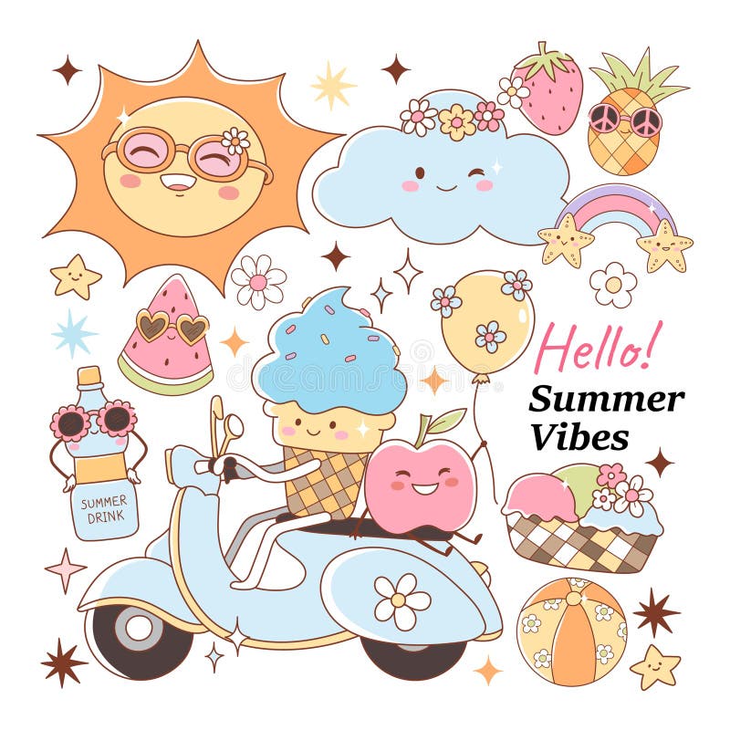 Καλλιτεχνικό σκίτσο Groovy Summer Vibes διανυσματική απεικόνιση