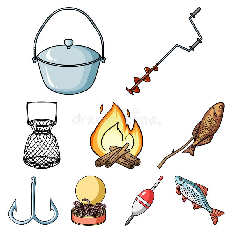 Summer and winter fishing, outdoor recreation, fishing, fish.Fishing icon in set collection on cartoon style vector symbol stock web illustration. Summer and winter fishing, outdoor recreation, fishing, fish.Fishing icon in set collection on cartoon style vector symbol stock web illustration.