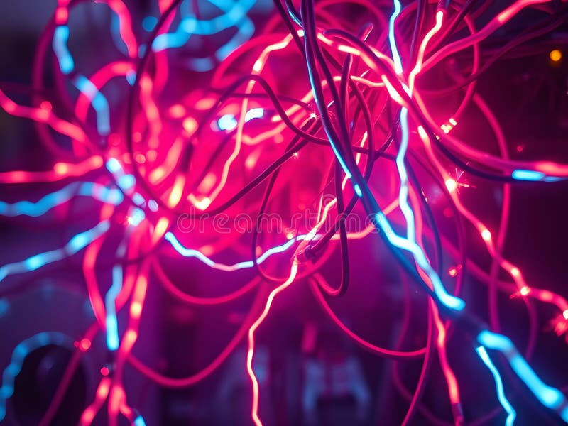 Καλώδια Neon Cyberpunk : Ογκομετρικός φωτισμός UltraHD Ανάβει ζωντανή αισθητική ελεύθερη απεικόνιση δικαιώματος