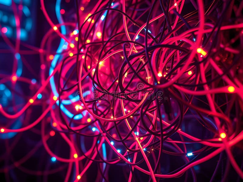 Καλώδια Neon Cyberpunk : Σπινθήρες υψηλής τάσης &Περίπλοκα μοτίβα σε UltraHD ελεύθερη απεικόνιση δικαιώματος
