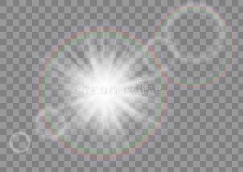 Glowing sun rays sparkle star with lens flare effect on transparent vector background. Eps10. Glowing sun rays sparkle star with lens flare effect on transparent vector background. Eps10.