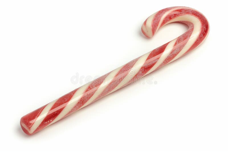 Close-up view of a traditional red and white striped candy cane with a subtle texture, isolated on a white background AI generated. Close-up view of a traditional red and white striped candy cane with a subtle texture, isolated on a white background AI generated