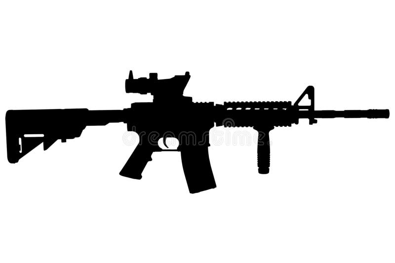 M4 Carbine with optic sight and foregrip black silhouette. M4 Carbine with optic sight and foregrip black silhouette