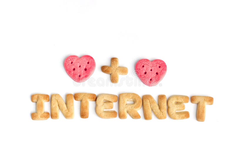 Internet and two hearts from cookies. Internet and two hearts from cookies