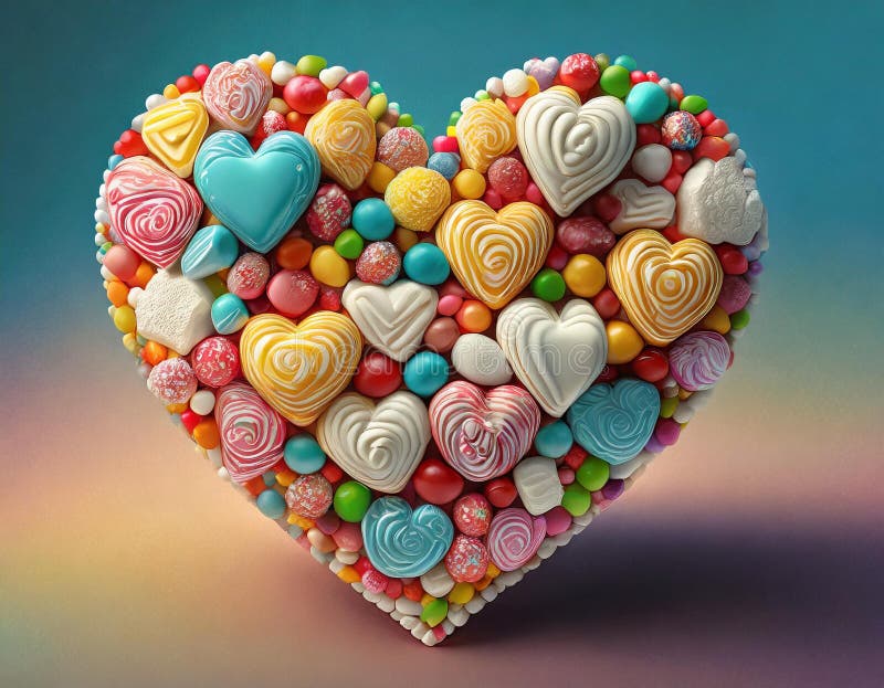 A heart made out of colorful candies, with mini hearts inside the bigger heart. A heart made out of colorful candies, with mini hearts inside the bigger heart.