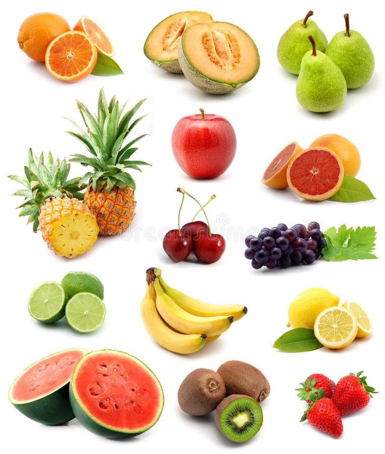 Close up of different fruits isolated over white. Close up of different fruits isolated over white