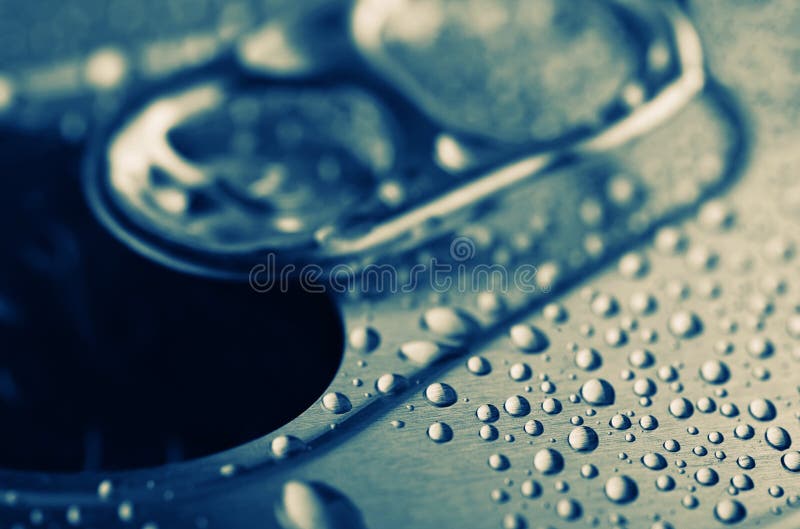 Close-up pull tab of tin with condensation. Close-up pull tab of tin with condensation