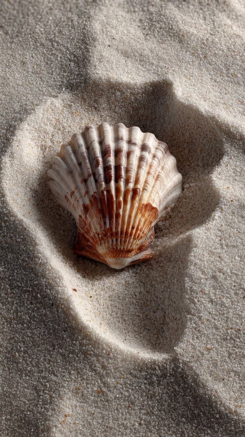 Καστανό και λευκό Seashell σε μπεζ άμμο ελεύθερη απεικόνιση δικαιώματος