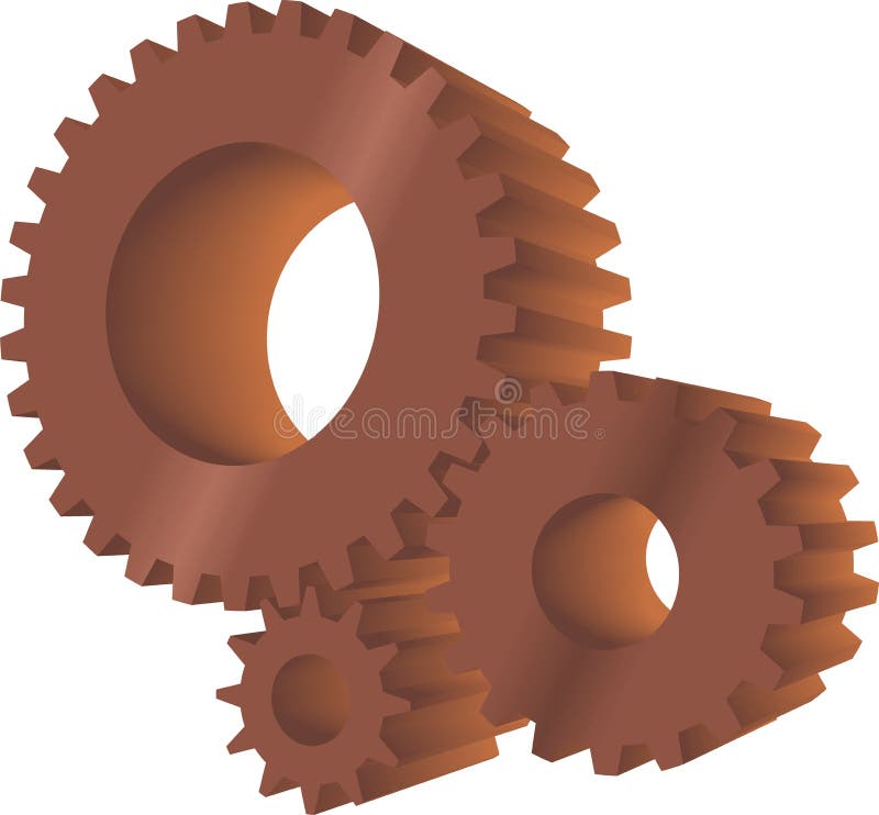 Set of three brown working gears. Set of three brown working gears