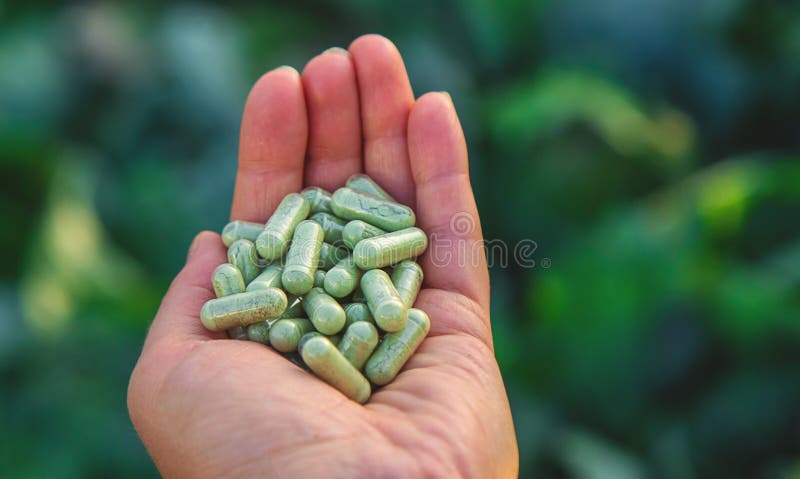καψάκια sulforaphane σε φόντο λάχανο. επιλεκτική εστίαση. στοκ εικόνα