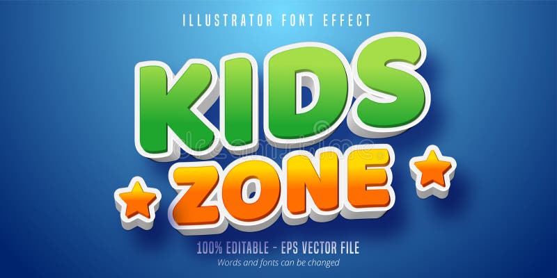 Kids zone text, 3d kids section style editable text effect. Kids zone text, 3d kids section style editable text effect