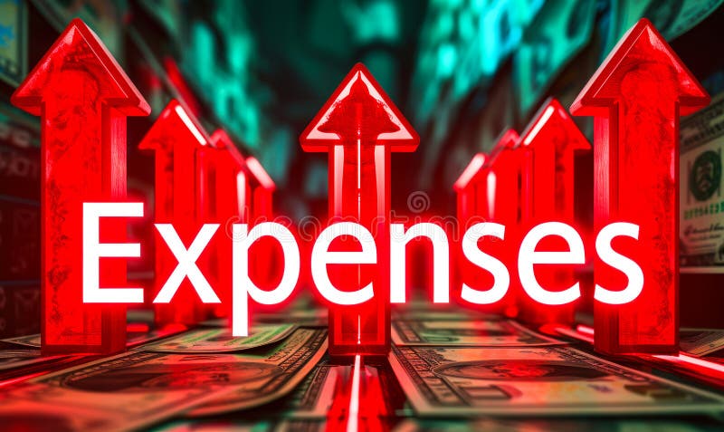 Generated with the use of AI. Expenses text prominently featured in bold white font against a dynamic backdrop of red arrows pointing upwards indicating rising costs and financial management concepts. Generated with the use of AI. Expenses text prominently featured in bold white font against a dynamic backdrop of red arrows pointing upwards indicating rising costs and financial management concepts