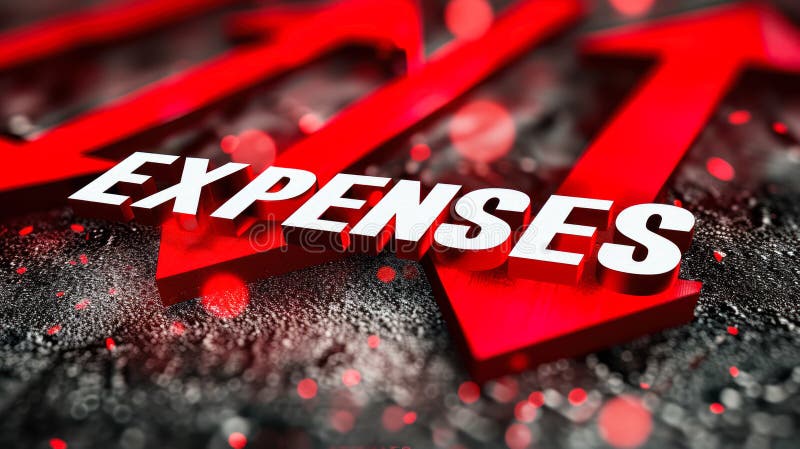 Generated with the use of AI. Expenses text prominently featured in bold white font against a dynamic backdrop of red arrows pointing upwards indicating rising costs and financial management concepts. Generated with the use of AI. Expenses text prominently featured in bold white font against a dynamic backdrop of red arrows pointing upwards indicating rising costs and financial management concepts