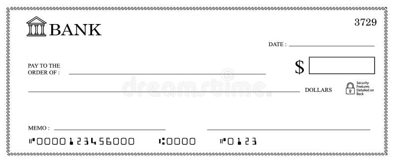 Vector illustration - blank bank check with open space for your text - isolated on white background. Vector illustration - blank bank check with open space for your text - isolated on white background