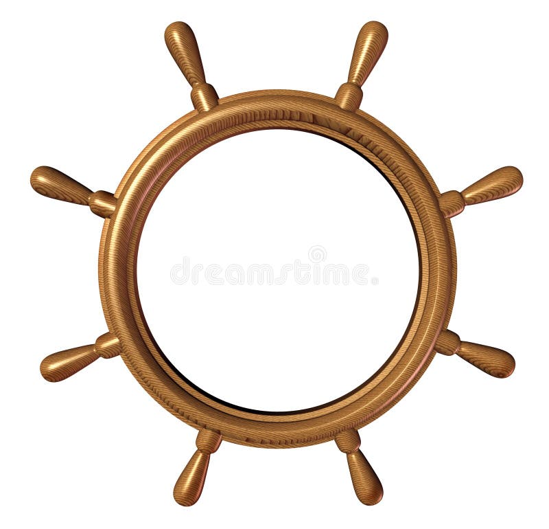 Ship wheel with a blank center area boat and ship steering wheel as a nautical control design element and symbol of direction and guidance by a boating captain or director on a yacht or ocean water vessel leading the vessel to safe waters. Ship wheel with a blank center area boat and ship steering wheel as a nautical control design element and symbol of direction and guidance by a boating captain or director on a yacht or ocean water vessel leading the vessel to safe waters.