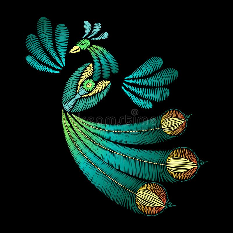 Κεντητική με το πουλί peacock Πρότυπο για το ύφασμα, υφαντική χλωρίδα ελεύθερη απεικόνιση δικαιώματος