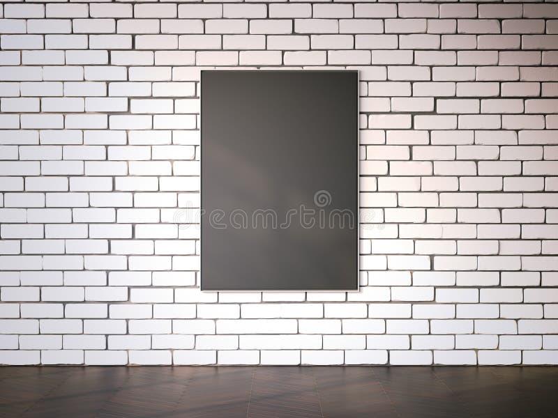 Κενό πλαίσιο εικόνων στο άσπρο brickwall τρισδιάστατη απόδοση στοκ εικόνες