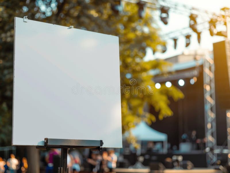 κενό σήμα σε βάση σε εκδήλωση εξωτερικού χώρου με σκηνές και φώτα στο φόντο στοκ φωτογραφίες με δικαίωμα ελεύθερης χρήσης