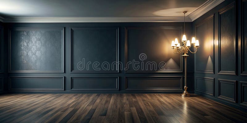 κενό τοίχωμα και αντιγραφή χώρου σε κενό κομψό σκούρο δωμάτιο τη νύχτα αρνητικό διάστημα που δημιουργείται από ai στοκ εικόνες