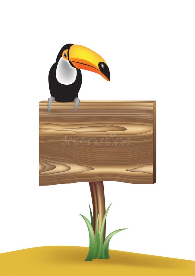 Illustration of a wooden sign with a toucan sitting on it. Illustration of a wooden sign with a toucan sitting on it.