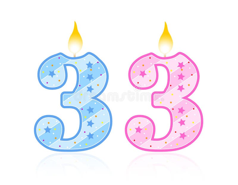 Cute pink and light blue number birthday candle - Three. Cute pink and light blue number birthday candle - Three