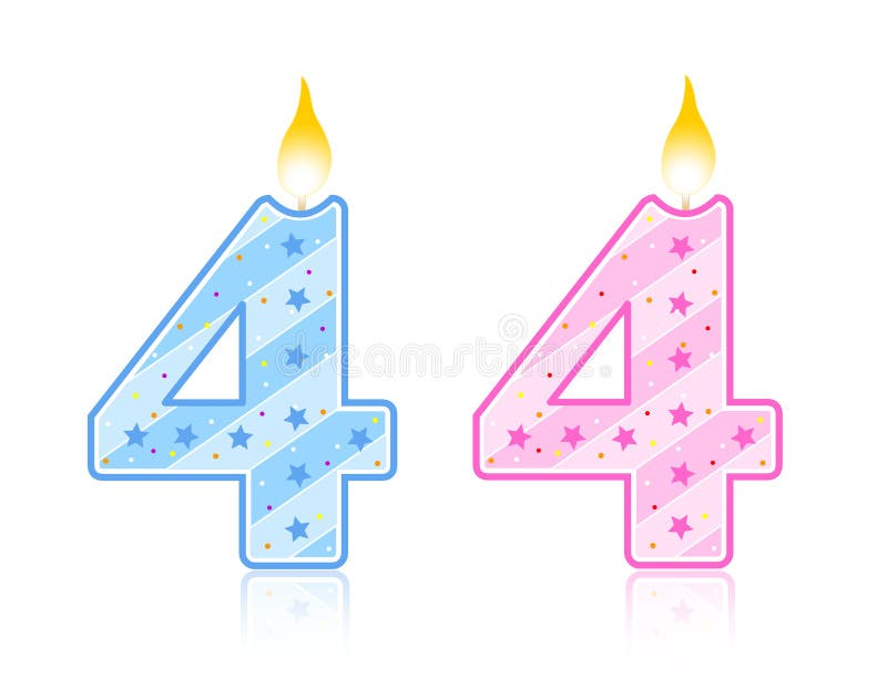Cute pink and light blue number birthday candle - Four. Cute pink and light blue number birthday candle - Four