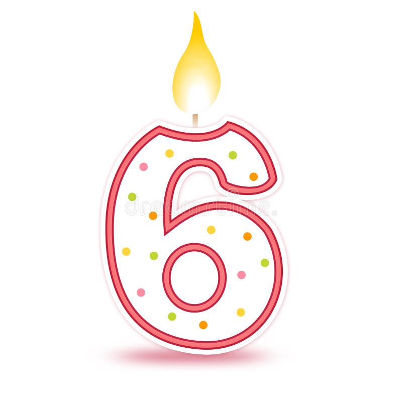 Cute number birthday candle - Six isolated on white background. Cute number birthday candle - Six isolated on white background