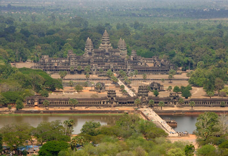 Aerial of Angkor Wat temple from hot air balloon, Cambodia, South East Asia. Aerial of Angkor Wat temple from hot air balloon, Cambodia, South East Asia