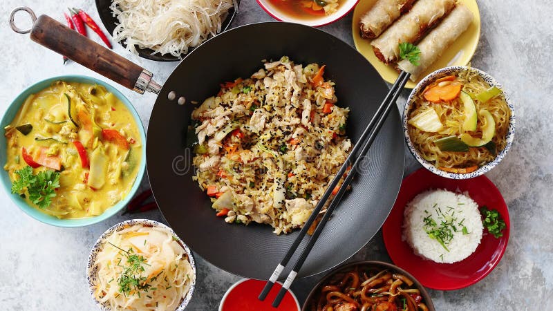 κινεζικό σύνολο τροφίμων Ασιατική σύνθεση έννοιας τροφίμων ύφους