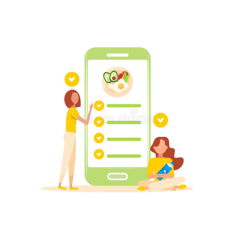 Κινητή εφαρμογή τροφίμων διατροφής στο smartphone Υγιής τρόπος ζωής διανυσματική απεικόνιση Κινητή εφαρμογή τροφίμων διατροφής στο smartphone Υγιής τρόπος ζωής διανυσματική απεικόνιση