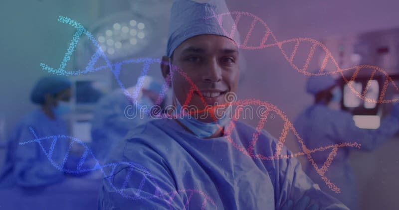 Κινούμενα σχέδια για κλώνους του dna πάνω από γεννητικούς άρρενες χειρουργούς απόθεμα βίντεο