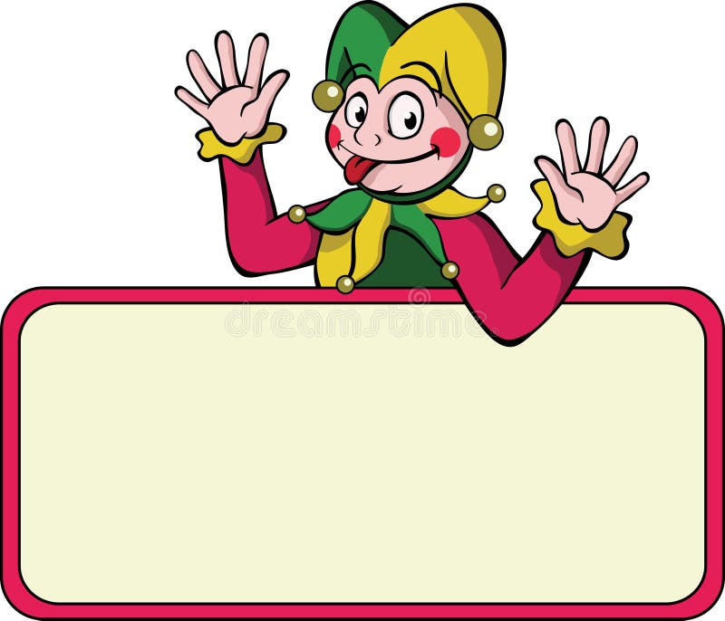 A cartoon harlequin waving his arms above a bulletin board. Can be used for text placement. A cartoon harlequin waving his arms above a bulletin board. Can be used for text placement.