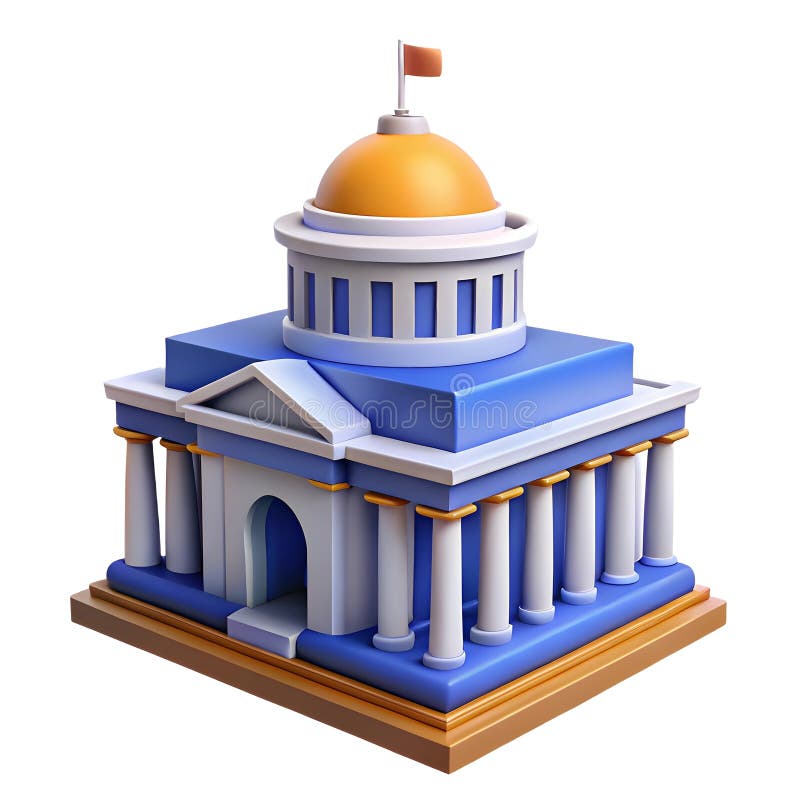 Κινούμενα σχέδια Κυβερνητικό Κτίριο 3D Αποδίδουν Μπλε Θόλο απεικόνιση αποθεμάτων