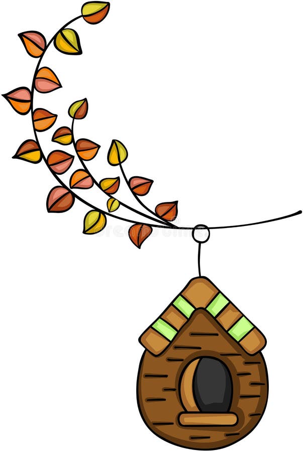 Κλάδος δέντρων φθινοπώρου με το ξύλινο κλουβί