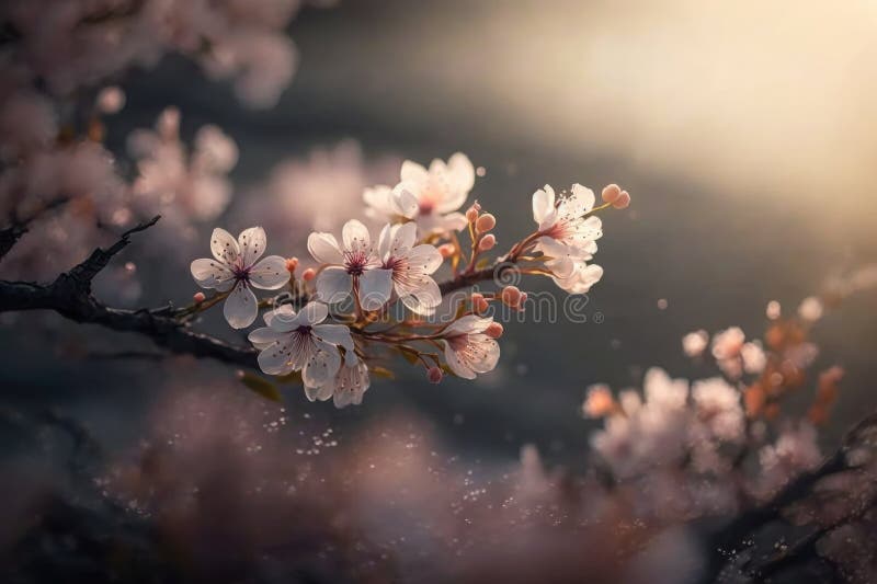 Blooming sakura tree branches. Delicate pink flowers macro. Soft morning light. Japanese cherry blossoms. Generative AI AI generated. Blooming sakura tree branches. Delicate pink flowers macro. Soft morning light. Japanese cherry blossoms. Generative AI AI generated