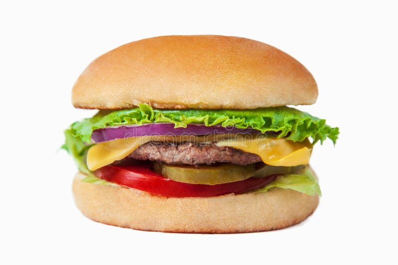 Κλασικό burger με το τυρί που απομονώνεται στο άσπρο υπόβαθρο στοκ φωτογραφίες