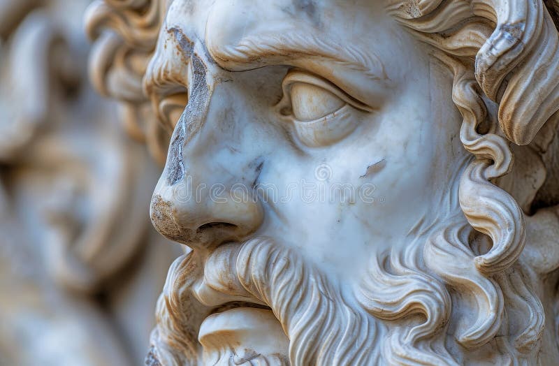 κλείσιμο ενός αρχαίου μαρμάρινου γλυπτού ελεύθερη απεικόνιση δικαιώματος