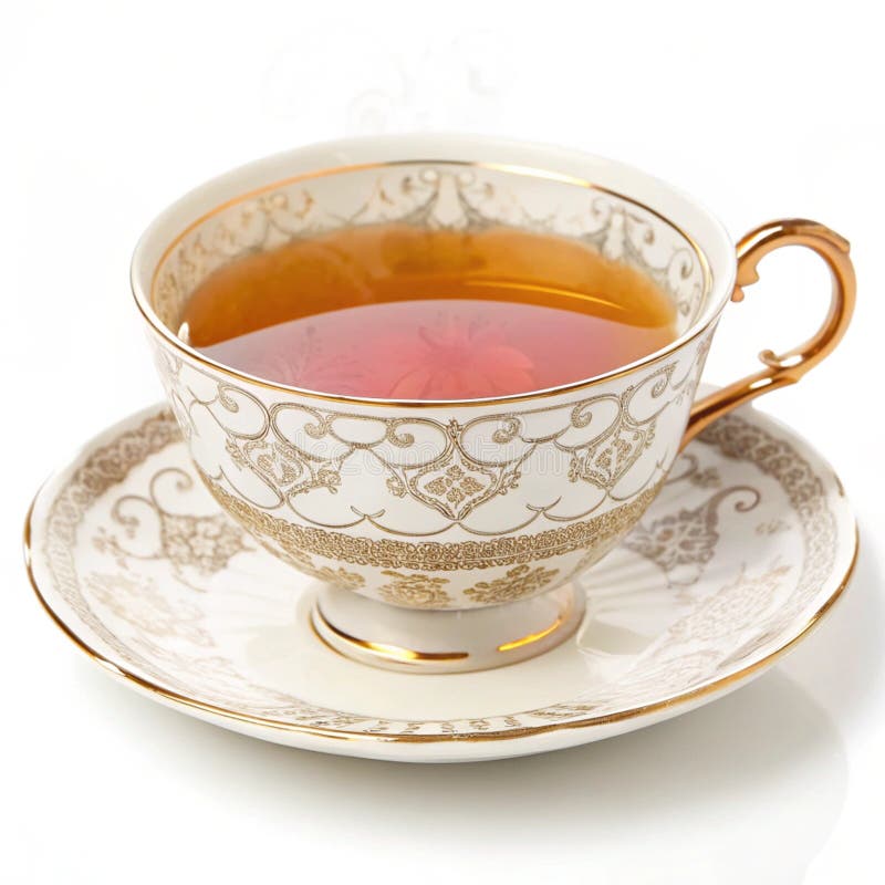 Κλείσιμο ενός κλασικού teacup με ζεστό χρυσό τσάι απομονωμένο σε λευκό φόντο. Κλείσιμο ενός κλασικού κουτιού με ζεστό χρυσό τσάι απομονωμένο σε λευκό ιδανικό για φωτογραφίες τσαγιού και ποτών