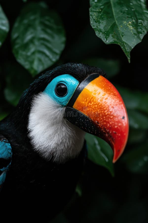 Κλείσιμο ενός πολύχρωμου διοχετευμένου toucan με ζωντανή σύνδεση. διανυσματική απεικόνιση