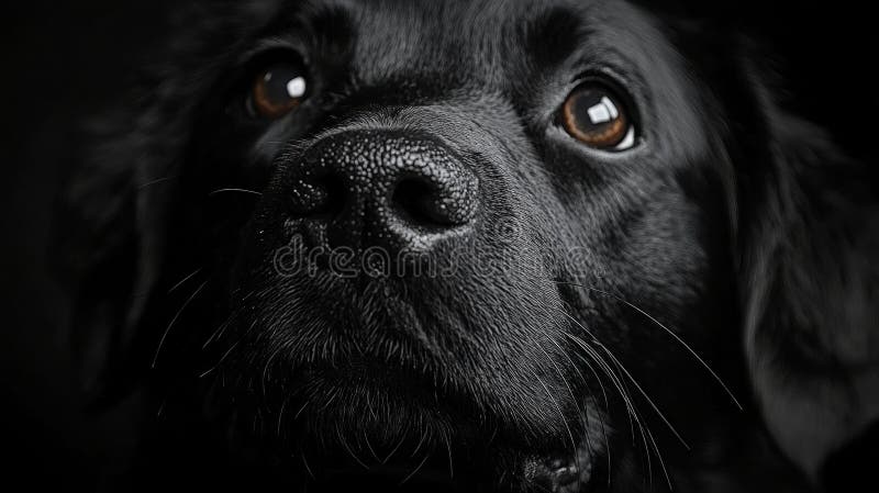 κλείσιμο μαύρου labrador με γυαλιστερά μάτια και γυαλιστερή γούνα ελεύθερη απεικόνιση δικαιώματος