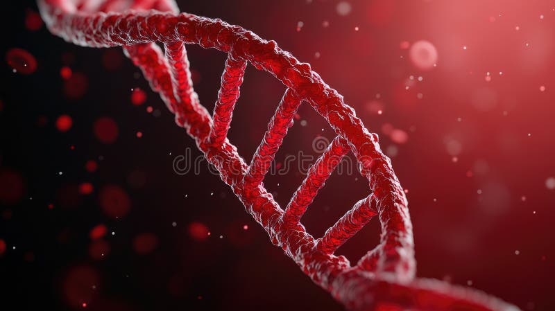 Κλείσιμο μιας κόκκινης έλικα DNA με ένα έντονο φόντο που επισημαίνει τη γενετική δομή και τη μοριακή βιολογία ελεύθερη απεικόνιση δικαιώματος