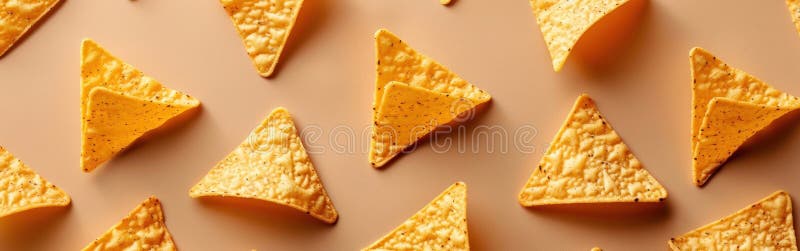 A close-up of a group of triangular golden tortilla chips. AI generated. A close-up of a group of triangular golden tortilla chips. AI generated