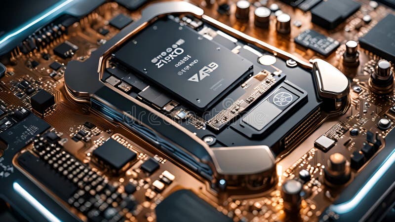 κλείσιμο του προηγμένου επεξεργαστή z1410 στην πλακέτα κυκλώματος που εμφανίζει σύγχρονες λεπτομέρειες ελεύθερη απεικόνιση δικαιώματος
