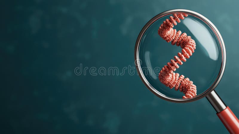 Κλείσιμο του τμήματος DNA κάτω από μεγεθυντικό φακό σε πράσινο φόντο που απεικονίζει τη γενετική έρευνα και τις μοριακές βιολογικέ ελεύθερη απεικόνιση δικαιώματος