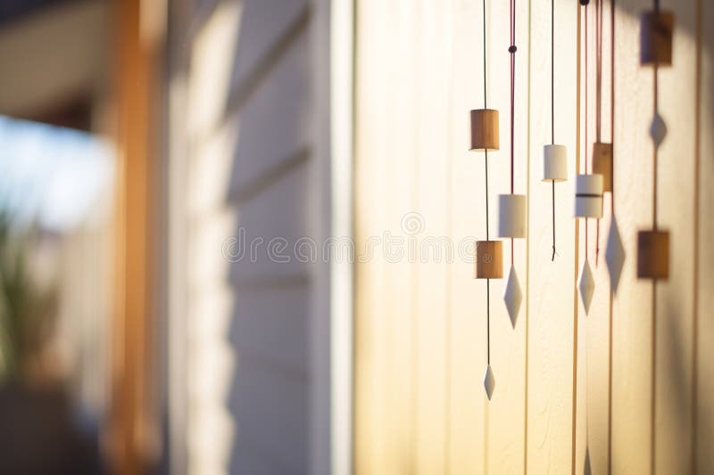 closeup of wind chimes forming shadows on a wall, created with generative ai AI generated. closeup of wind chimes forming shadows on a wall, created with generative ai AI generated