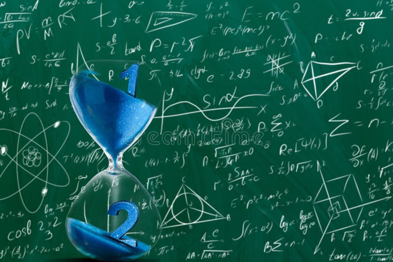 hourglass on the background of formulas. hourglass on the background of formulas.