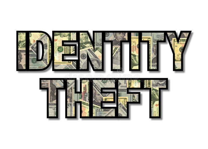 Identity theft text with American dollars illustration. Identity theft text with American dollars illustration