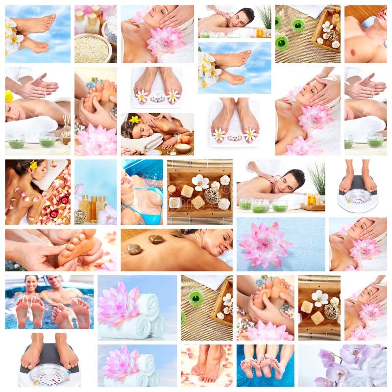Κολάζ Beautiful Spa μασάζ. στοκ εικόνα με δικαίωμα ελεύθερης χρήσης Κολάζ Beautiful Spa μασάζ. στοκ εικόνα με δικαίωμα ελεύθερης χρήσης