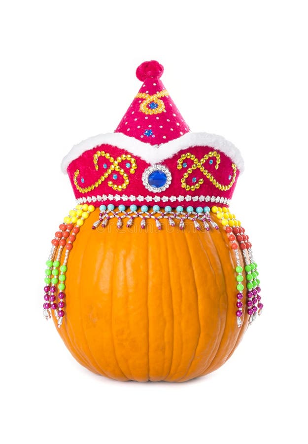 Pumpkin Wearing Colorful Ethnic Hat Isolated on White #1. Pumpkin Wearing Colorful Ethnic Hat Isolated on White #1